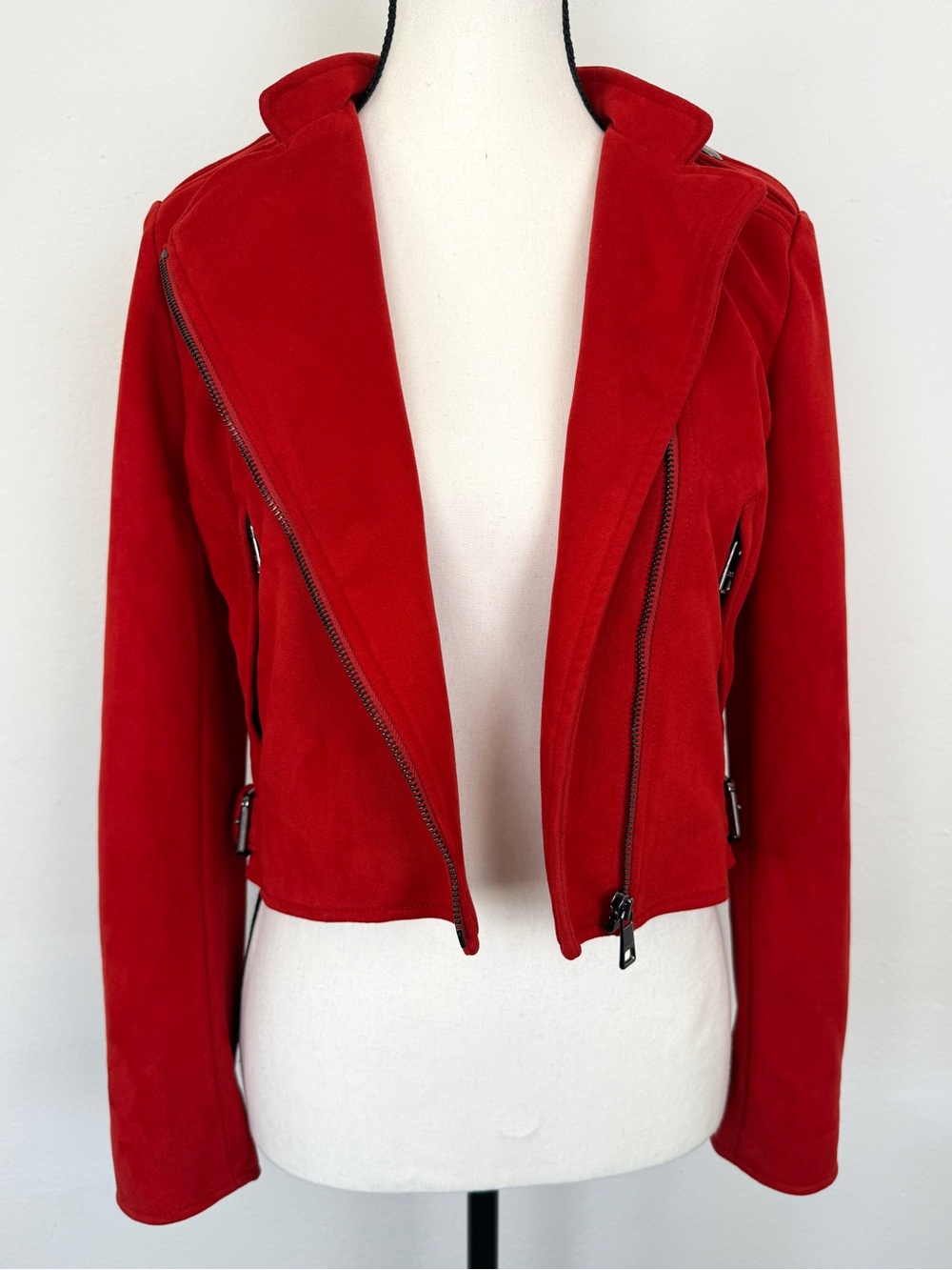 Banana Republic Size XS Red Faux Suede Asymmetrical Zip Moto Jacket